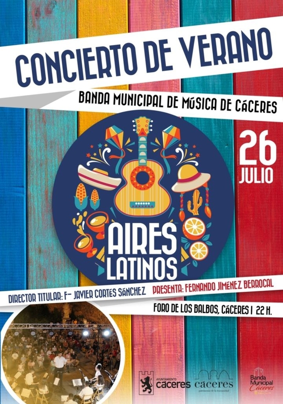 El Ayuntamiento de Cáceres organiza el concierto de verano de la Banda Municipal de Música de Cáceres con “Aires Latinos”